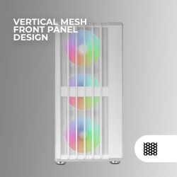 Mars Gaming MC-Vault, Boîtier Gaming ATX, 4X Ventilateurs ARGB 120mm, Panneau Avant Mesh avec Design Vertical, Fenêtre Latérale 