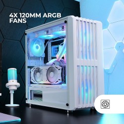 Mars Gaming MC-Vault, Boîtier Gaming ATX, 4X Ventilateurs ARGB 120mm, Panneau Avant Mesh avec Design Vertical, Fenêtre Latérale 