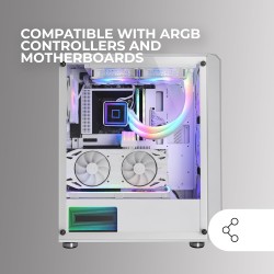 Mars Gaming MC-Vault, Boîtier Gaming ATX, 4X Ventilateurs ARGB 120mm, Panneau Avant Mesh avec Design Vertical, Fenêtre Latérale 