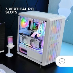 Mars Gaming MC-Vault, Boîtier Gaming ATX, 4X Ventilateurs ARGB 120mm, Panneau Avant Mesh avec Design Vertical, Fenêtre Latérale 