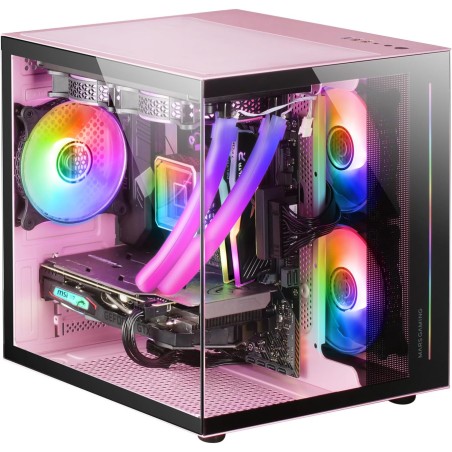 Mars Gaming MC-View, Boîtier Mini-Tour Gaming Micro-ATX, Verre Trempé 90° sans Cadre, Structure Modulaire Double Chambre, Suppor