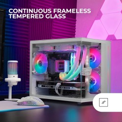 Mars Gaming MCVIEWW, Boîtier PC Gaming Micro-ATX avec Verre Trempé Continu 90º, Mini Tour avec Double Chambre, Support Refroidis