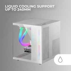Mars Gaming MCVIEWW, Boîtier PC Gaming Micro-ATX avec Verre Trempé Continu 90º, Mini Tour avec Double Chambre, Support Refroidis