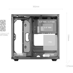 Mars Gaming MCVIEWW, Boîtier PC Gaming Micro-ATX avec Verre Trempé Continu 90º, Mini Tour avec Double Chambre, Support Refroidis