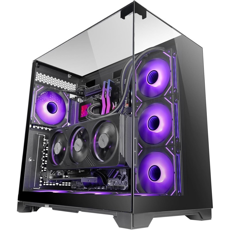 Mars Gaming MC-Vision, Boîtier Gaming ATX, Triple Verre Trempé Continu sans Cadre, Structure à Double Chambre, Compatible avec C