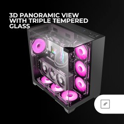 Mars Gaming MC-Vision, Boîtier Gaming ATX, Triple Verre Trempé Continu sans Cadre, Structure à Double Chambre, Compatible avec C