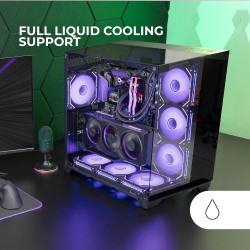 Mars Gaming MC-Vision, Boîtier Gaming ATX, Triple Verre Trempé Continu sans Cadre, Structure à Double Chambre, Compatible avec C