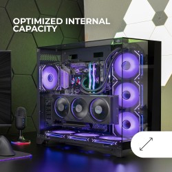 Mars Gaming MC-Vision, Boîtier Gaming ATX, Triple Verre Trempé Continu sans Cadre, Structure à Double Chambre, Compatible avec C