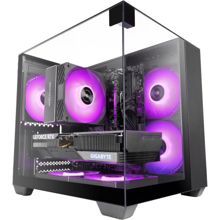 Mars Gaming MC-VISIONM, Boîtier Gaming Compact MicroATX, Triple Verre Trempé, Structure Double Chambre, Support Refroidissement 