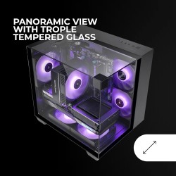 Mars Gaming MC-VISIONM, Boîtier Gaming Compact MicroATX, Triple Verre Trempé, Structure Double Chambre, Support Refroidissement 