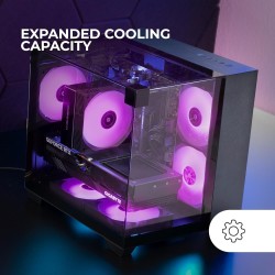 Mars Gaming MC-VISIONM, Boîtier Gaming Compact MicroATX, Triple Verre Trempé, Structure Double Chambre, Support Refroidissement 