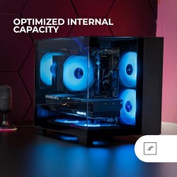 Mars Gaming MC-VISIONM, Boîtier Gaming Compact MicroATX, Triple Verre Trempé, Structure Double Chambre, Support Refroidissement 