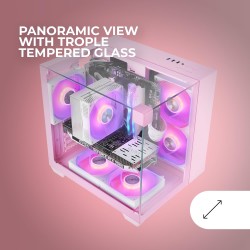 Mars Gaming MC-VISIONM, Boîtier Gaming Compact MicroATX, Triple Verre Trempé, Structure Double Chambre, Support Refroidissement 
