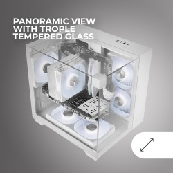 Mars Gaming MC-VISIONM, Boîtier Gaming Compact MicroATX, Triple Verre Trempé, Structure Double Chambre, Support Refroidissement 