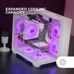 Mars Gaming MC-VISIONM, Boîtier Gaming Compact MicroATX, Triple Verre Trempé, Structure Double Chambre, Support Refroidissement 