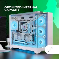 Mars Gaming MC-VISION, Boîtier Gaming ATX, Triple Verre Trempé Continu Sans Cadre, Structure à Double Chambre, Compatible avec C