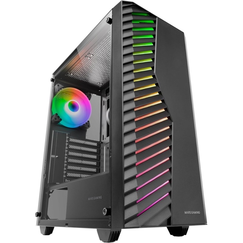 Mars Gaming MC-Volt, Boîtier Gaming ATX, Ventilateur ARGB 120mm, Grille Frontale ARGB, Fenêtre Latérale en Verre Trempé, Gestion