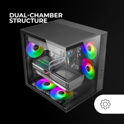 Mars Gaming MCV-One, Boîtier Gaming ATX, Double Verre Trempé Continu, Ventilateur FRGB 12cm, Structure à Double Chambre, Moyen-T