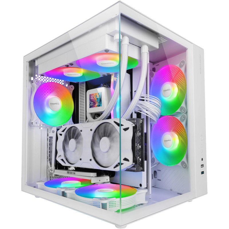 Mars Gaming MCV-One, Boîtier Gaming ATX, Double Verre Trempé Continu, Ventilateur FRGB 12cm, Structure à Double Chambre, Moyen-T