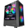 Mars Gaming MC-Vortex, Boîtier Gaming MicroATX, Mesh Géométrique Façade, Panneau Latéral Verre Trempé, 3 Ventilateurs FRGB Rainb