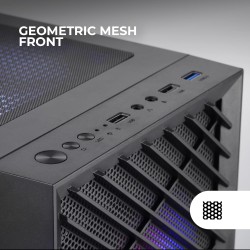 Mars Gaming MC-Vortex, Boîtier Gaming MicroATX, Mesh Géométrique Façade, Panneau Latéral Verre Trempé, 3 Ventilateurs FRGB Rainb