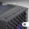 Mars Gaming MC-Vortex, Boîtier Gaming MicroATX, Mesh Géométrique Façade, Panneau Latéral Verre Trempé, 3 Ventilateurs FRGB Rainb