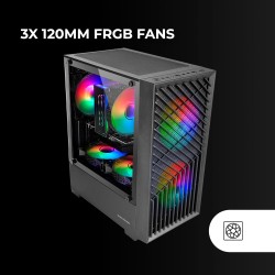 Mars Gaming MC-Vortex, Boîtier Gaming MicroATX, Mesh Géométrique Façade, Panneau Latéral Verre Trempé, 3 Ventilateurs FRGB Rainb