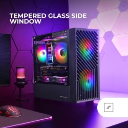 Mars Gaming MC-Vortex, Boîtier Gaming MicroATX, Mesh Géométrique Façade, Panneau Latéral Verre Trempé, 3 Ventilateurs FRGB Rainb