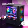 Mars Gaming MC-Vortex, Boîtier Gaming MicroATX, Mesh Géométrique Façade, Panneau Latéral Verre Trempé, 3 Ventilateurs FRGB Rainb