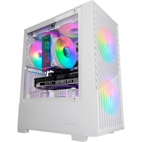 Mars Gaming MC-Vortex, Boîtier Gaming MicroATX, Mesh Géométrique Façade, Panneau Latéral Verre Trempé, 3 Ventilateurs FRGB Rainb