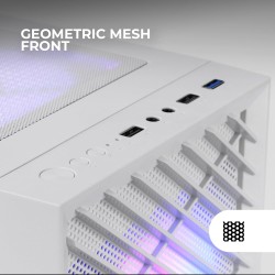 Mars Gaming MC-Vortex, Boîtier Gaming MicroATX, Mesh Géométrique Façade, Panneau Latéral Verre Trempé, 3 Ventilateurs FRGB Rainb
