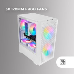 Mars Gaming MC-Vortex, Boîtier Gaming MicroATX, Mesh Géométrique Façade, Panneau Latéral Verre Trempé, 3 Ventilateurs FRGB Rainb