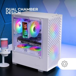 Mars Gaming MC-Vortex, Boîtier Gaming MicroATX, Mesh Géométrique Façade, Panneau Latéral Verre Trempé, 3 Ventilateurs FRGB Rainb
