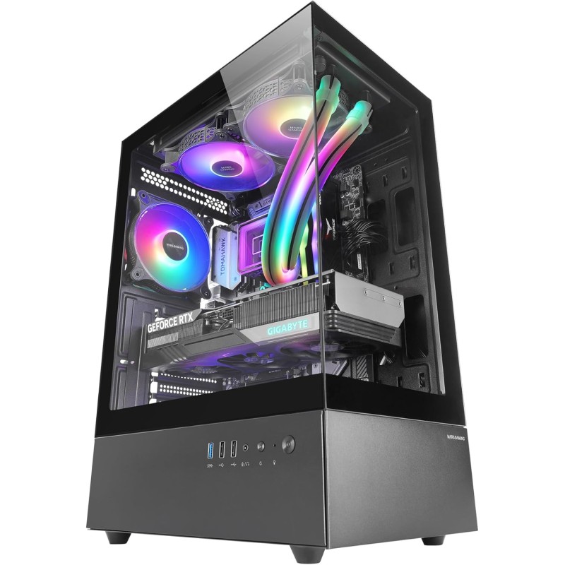 Mars Gaming MC-XO, Boîtier Gaming ATX, Double Verre Trempé Continu 90°, Ventilateur FRGB 12cm, Système Refroidissement SIDECOOL,