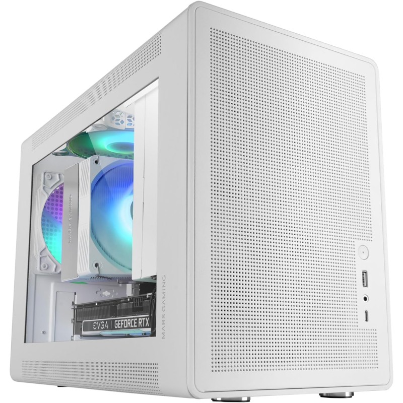 Mars Gaming MC-ELITE, Boîtier PC Micro-ATX Métal Haute Performance, Design Mesh Latéral et Supérieur, 3 Ventilateur FDB, Mini To