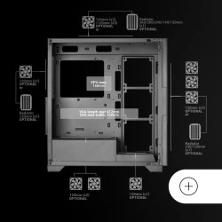 MARS GAMING MCB, Boîtier PC Gaming ATX XL, Custom Premium Edition, Structure Modulaire Double Chambre, Noir