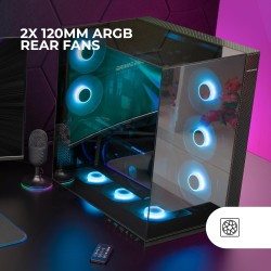 Mars Gaming MC-3GFPRO, Boîtier Gaming ATX, Triple Verre Chromé, 2X Ventilateurs ARGB 120mm, Montage Vertical des Cartes Graphiqu