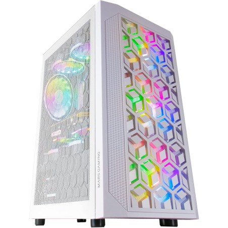 Mars Gaming MCMESHW, Boîtier Gaming Compact MicroATX, Panneau Avant Total Mesh, 3 Ventilateurs FRGB 120mm, Verre Trempé, Blanc