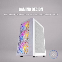 Mars Gaming MCMESHW, Boîtier Gaming Compact MicroATX, Panneau Avant Total Mesh, 3 Ventilateurs FRGB 120mm, Verre Trempé, Blanc