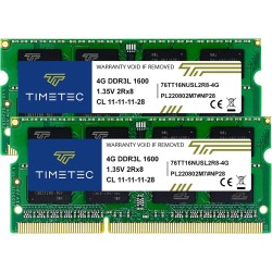 Timetec 8 Go KIT (2x4Go)DDR3L/DDR3 1600MHz PC3-12800 Non-ECC sans tampon 1.35 V/1.5 V CL11 2Rx8 double rang 204 broches SODIMM o