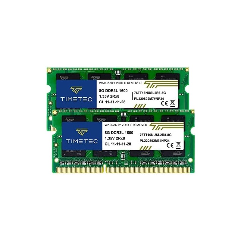 Timetec hynix ic 16gb kit (2x8gb) ddr3l 1600mhz pc3-12800 unbufferouge non-ecc 1.35v cl11 2rx8 dual rank 204 pin sodimm ordinate