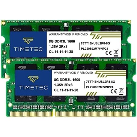 Timetec hynix ic 16gb kit (2x8gb) ddr3l 1600mhz pc3-12800 unbufferouge non-ecc 1.35v cl11 2rx8 dual rank 204 pin sodimm ordinate