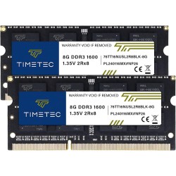 Timetec 16Go KIT(2x8Go) DDR3 / DDR3L 1600MHz PC3-12800 Non-ECC sans Tampon 1,35V/1,5V CL11 2Rx8 Double Rang 204 Broches SODIMM O