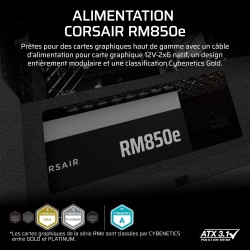 Corsair rm850e (2025) alimentation atx entièrement modulaire et silencieuse avec câble 12v-2x6 - compatible atx 3.1 et pcie 5.1,