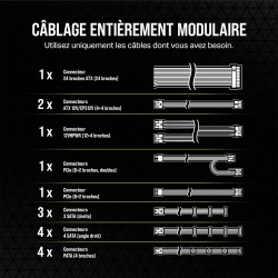 Corsair rm850e (2023) alimentation atx entièrement modulaire et silencieuse - compatible atx 3.1 et pcie 5.1 - condensateurs à 1