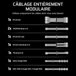 Corsair rm750e (2025) alimentation atx entièrement modulaire et silencieuse avec câble 12v-2x6 - compatible atx 3.1 et pcie 5.1,
