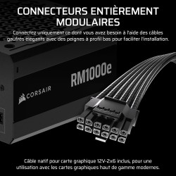 Corsair rm1000e (2025) alimentation atx entièrement modulaire et silencieuse avec câble 12v-2x6 - compatible atx 3.1 et pcie 5.1