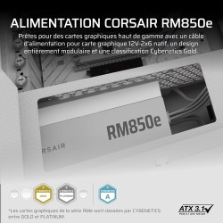 Corsair rm850e (2025) alimentation atx entièrement modulaire à faible bruit avec câble 12v-2x6 – compatible atx 3.1 et pcie 5.1,