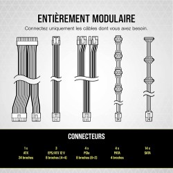 Corsair rm850 (2021), rm series, 850 watts 80 plus or alimentations atx entièrement modulaires (trois connecteurs eps12v, foncti
