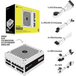 Corsair rm850 (2021), rm series, 850 watts 80 plus or alimentations atx entièrement modulaires (trois connecteurs eps12v, foncti